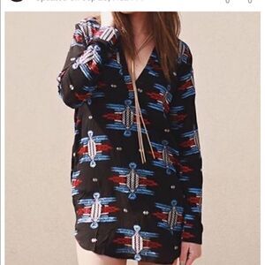 Honey Punch Blue Black Embroidered Tunic Top